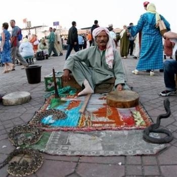 A snake charmer in Jemaa El Fna square in Marrakesh